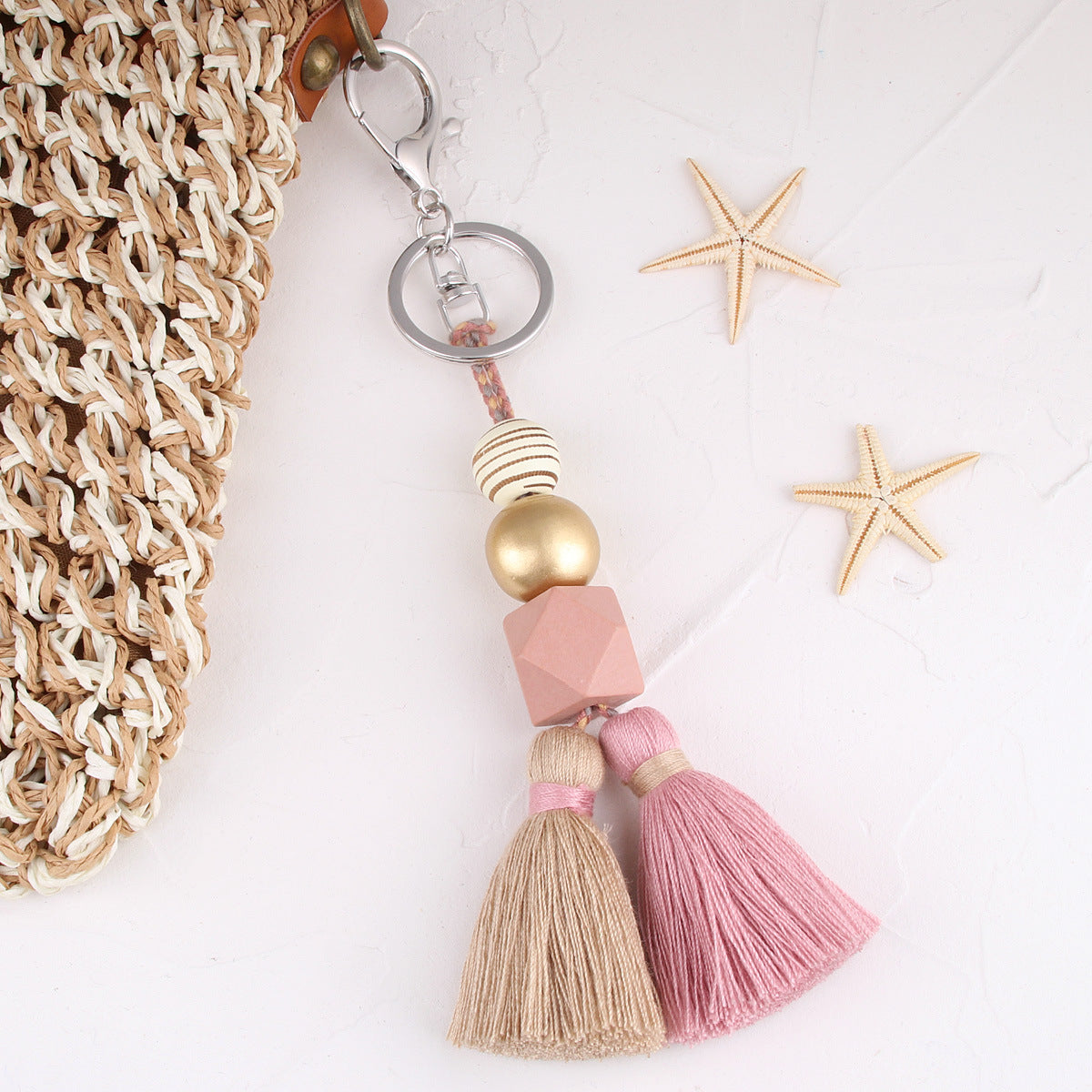 Wholesale Wooden Beads Hand Woven Keychain